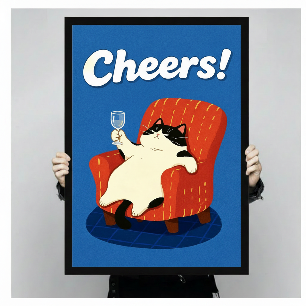 Cheers Cat Framed Canvas Wall Art
