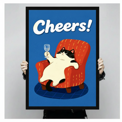 Cheers Cat Framed Canvas Wall Art