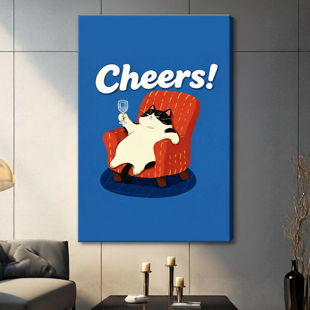 Cheers Cat Framed Canvas Wall Art