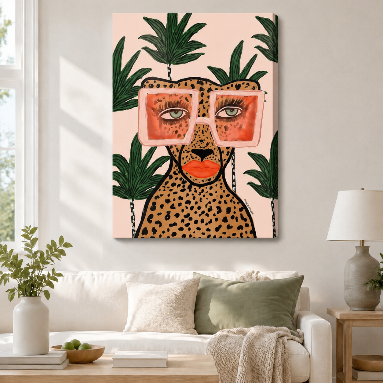 Glam Leopard Pink Sunglasses Tropical Canvas Art