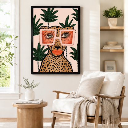 Glam Leopard Pink Sunglasses Tropical Canvas Art