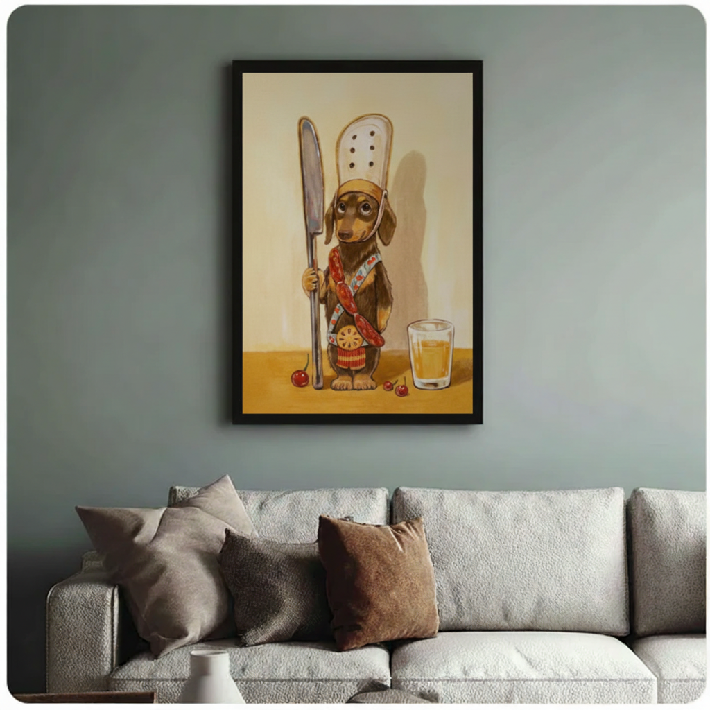 Dachshund Chef Sausage Dog Canvas Wall Art