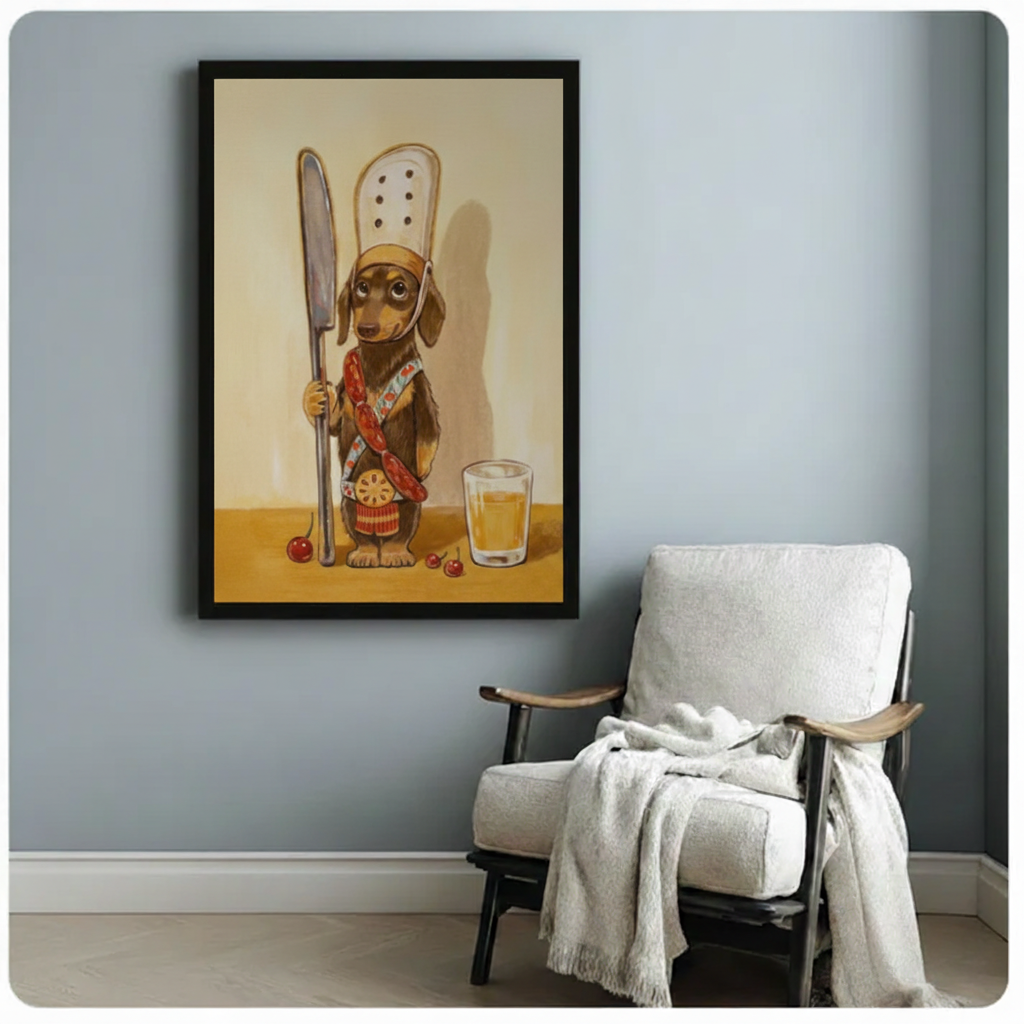 Dachshund Chef Sausage Dog Canvas Wall Art