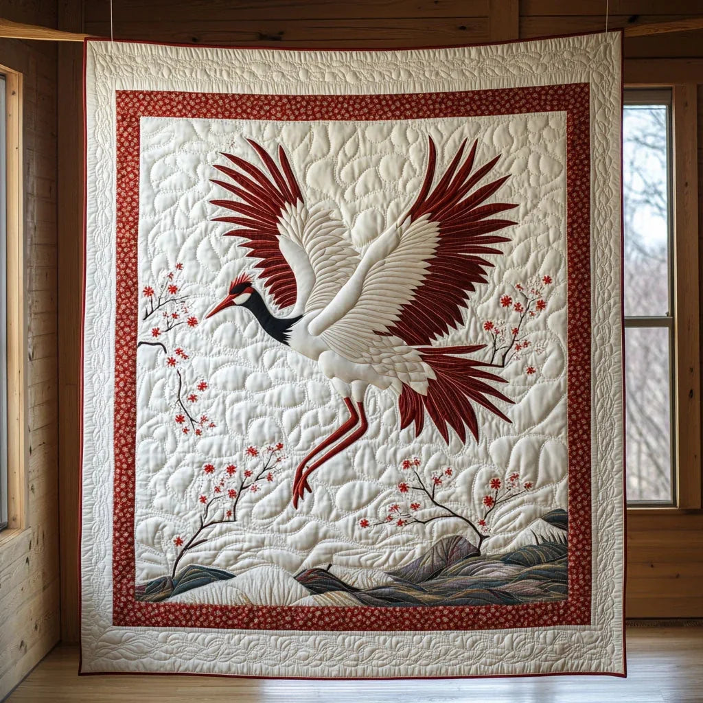 Cherry Blossom Crane Quilt Blanket