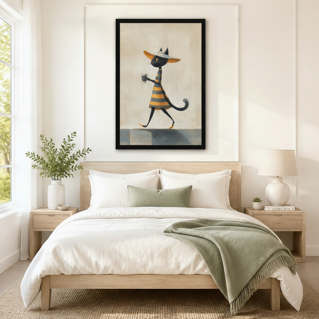 Chic Black Cat Coffee Stroll Canvas Wall Art