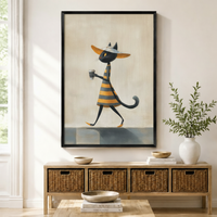 Chic Black Cat Coffee Stroll Canvas Wall Art