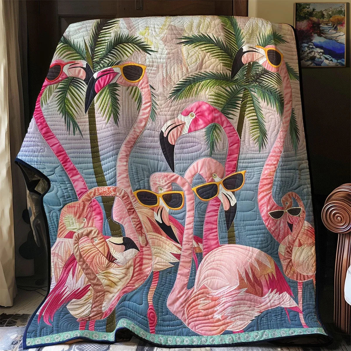Chic Flamingo Vibes Quilt Blanket