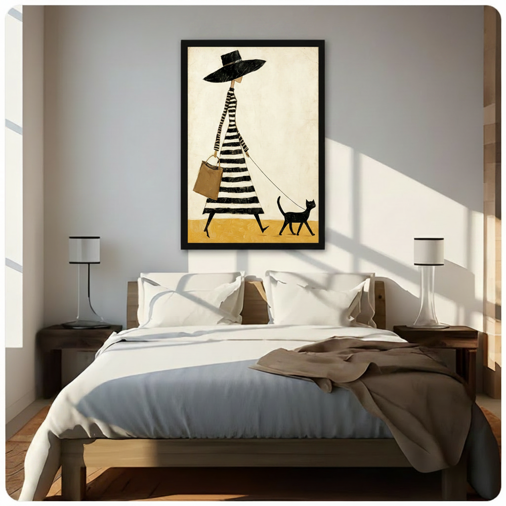 Chic Lady Black Cat Canvas Wall Art