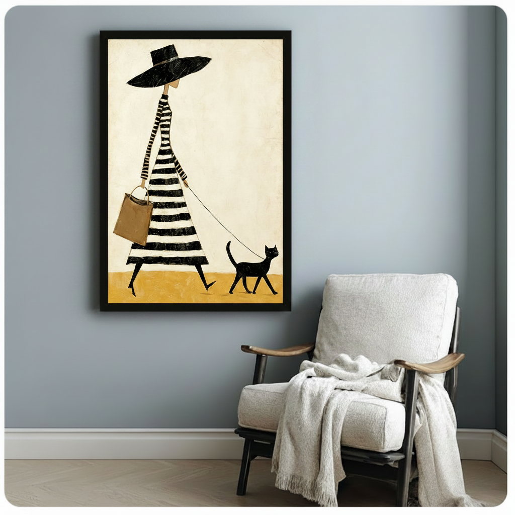 Chic Lady Black Cat Canvas Wall Art