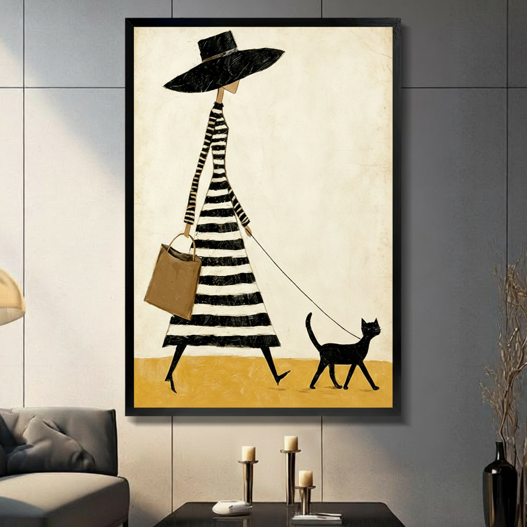 Chic Lady Black Cat Canvas Wall Art