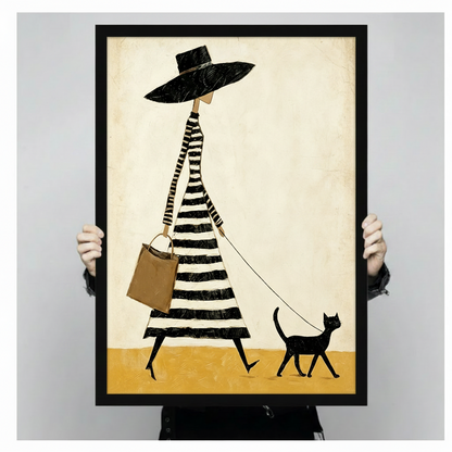 Chic Lady Black Cat Canvas Wall Art