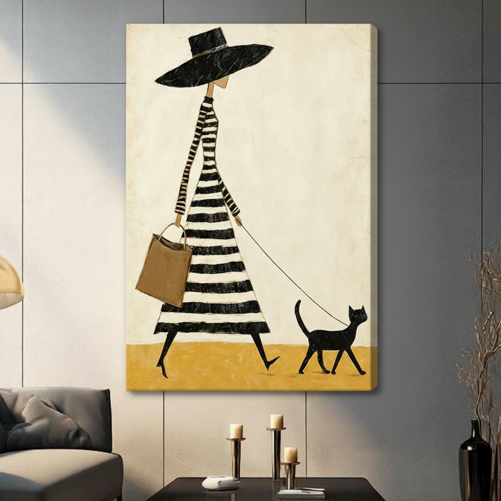 Chic Lady Black Cat Canvas Wall Art