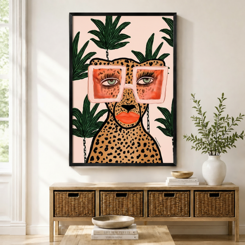 Glam Leopard Pink Sunglasses Tropical Canvas Art