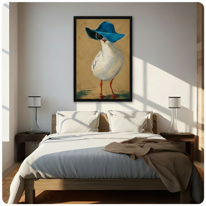 Chic Seagull Blue Hat Vintage Canvas Wall Art