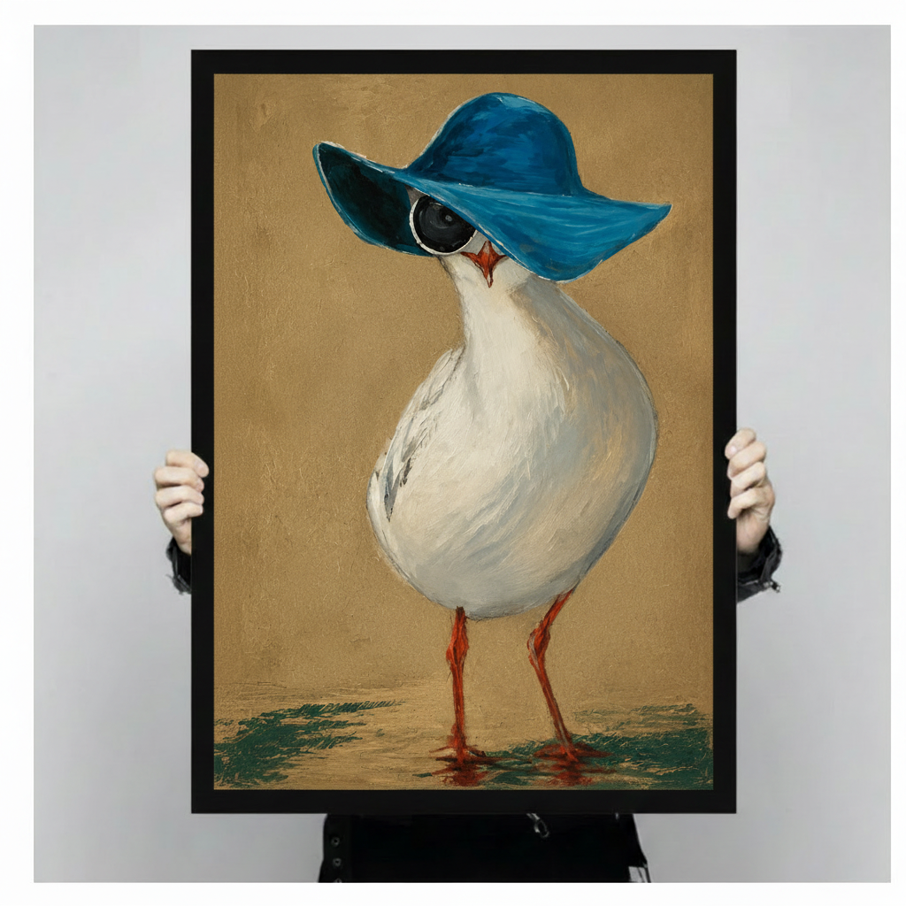 Chic Seagull Blue Hat Vintage Canvas Wall Art