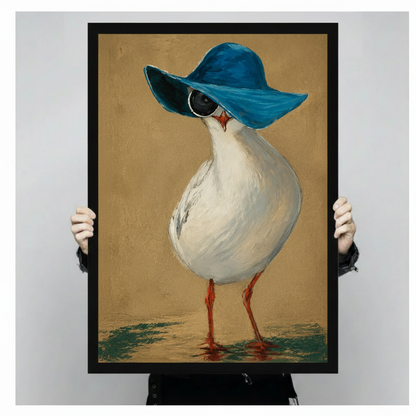 Chic Seagull Blue Hat Vintage Canvas Wall Art