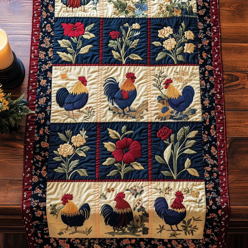 Chicken Bloom Quilted Table Runner