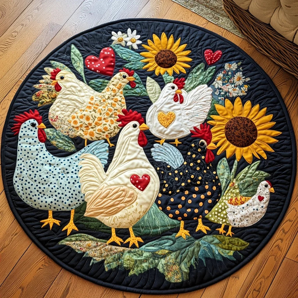 Chicken Cozy Quilted Round Mat