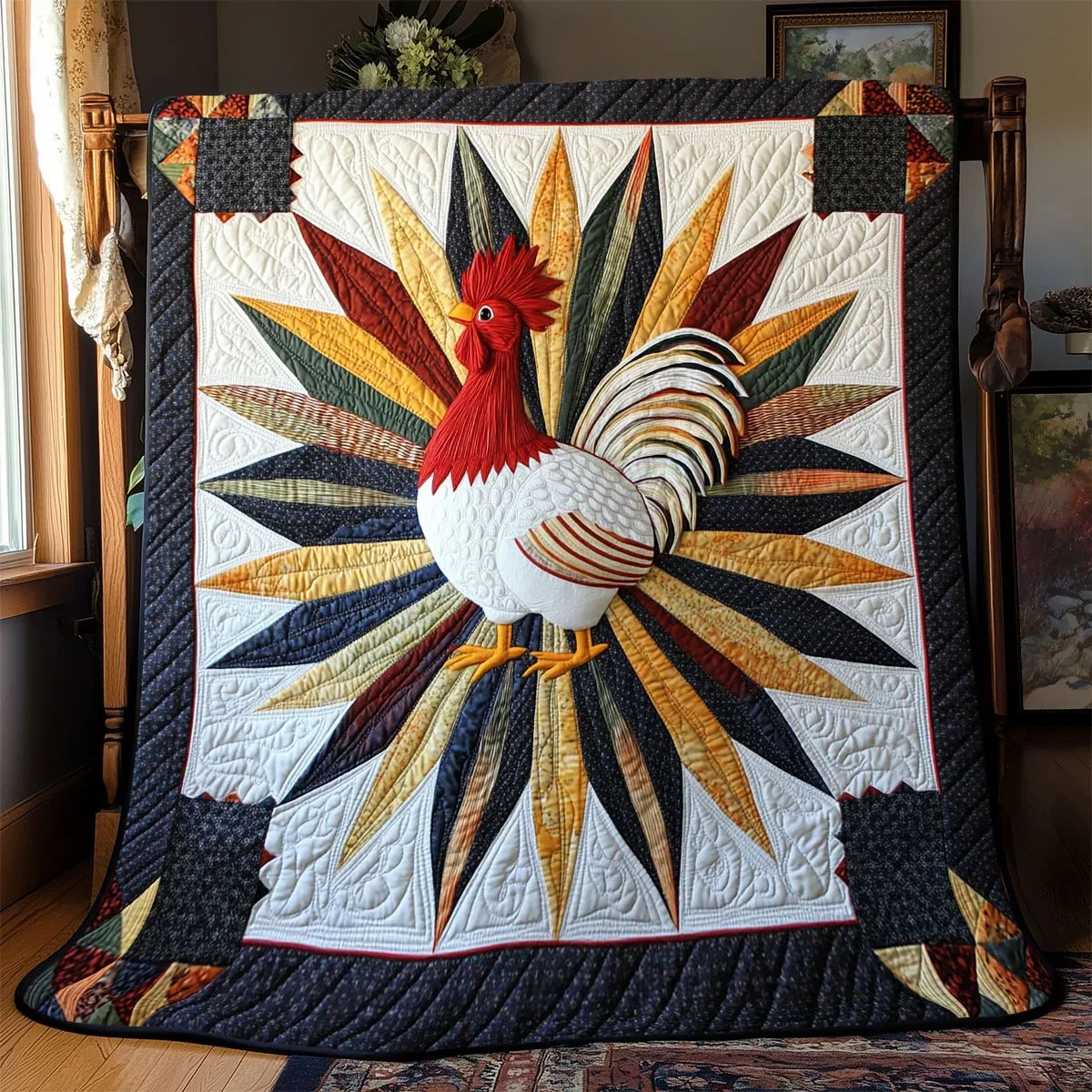 Chicken Folk Art Quilt Blanket