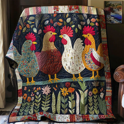 Chicken Folk Farmyard Quilt Blanket