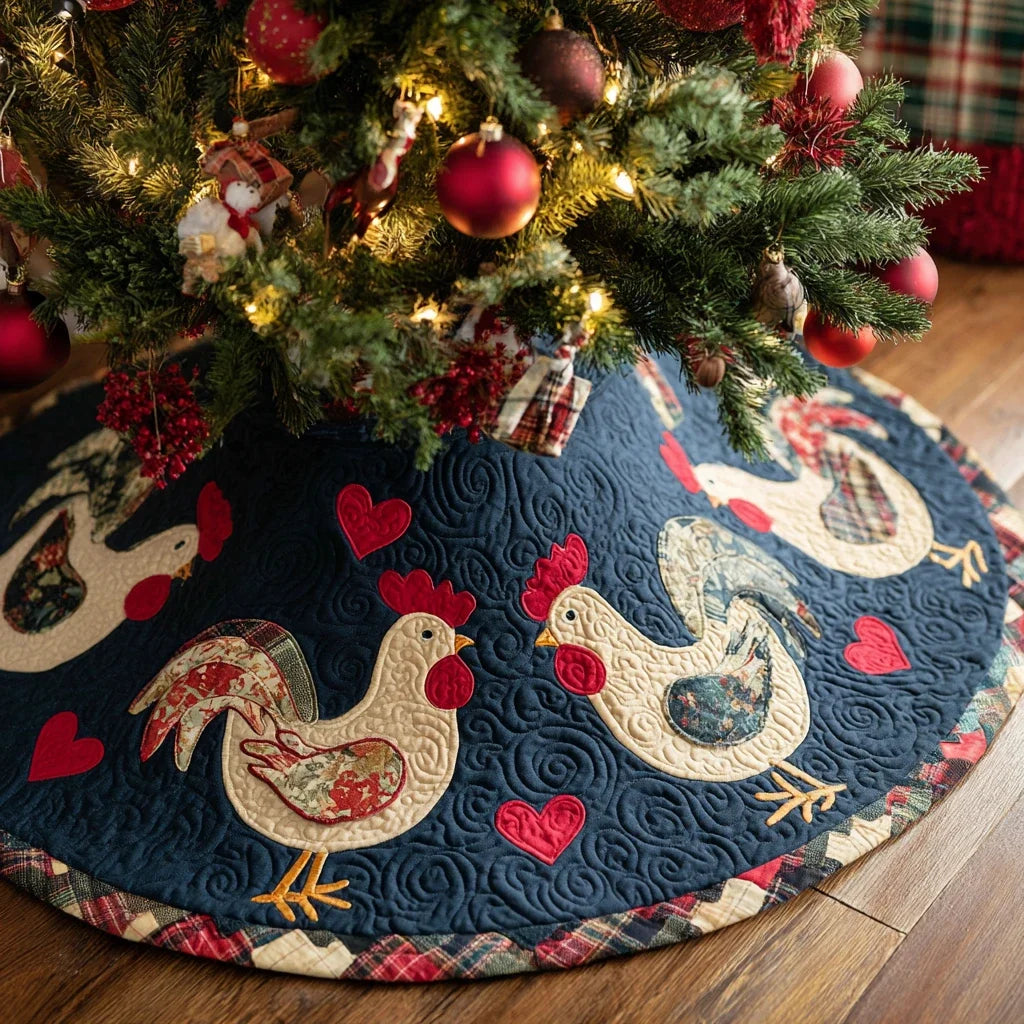 Chicken Garden Christmas Quilted Tree Skirt