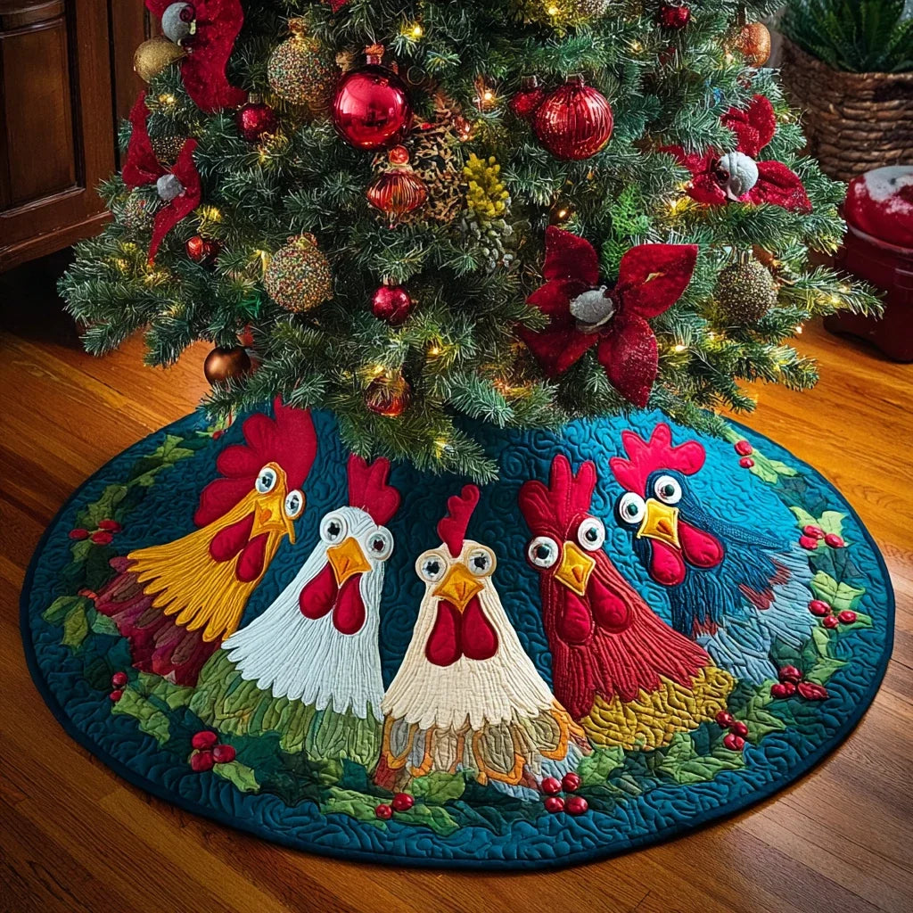Chicken Grove Christmas Quilted Tree Skirt