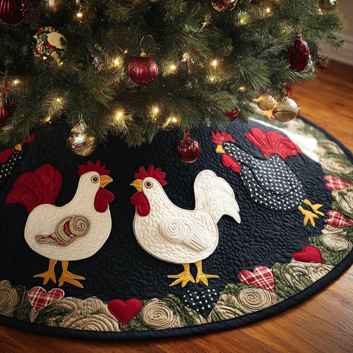 Chicken Meadow Christmas Quilted Tree Skirt