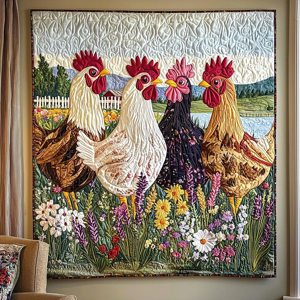 Chicken On The Field Quilt Blanket