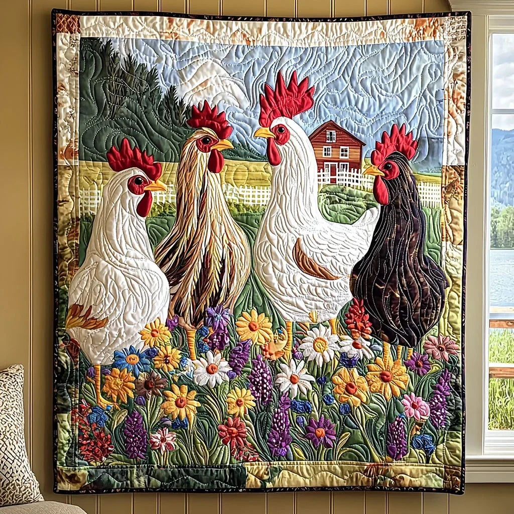 Chicken On The Field Quilt Blanket