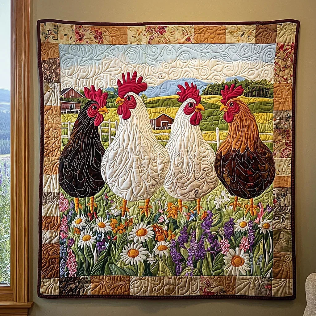 Chicken On The Field Quilt Blanket