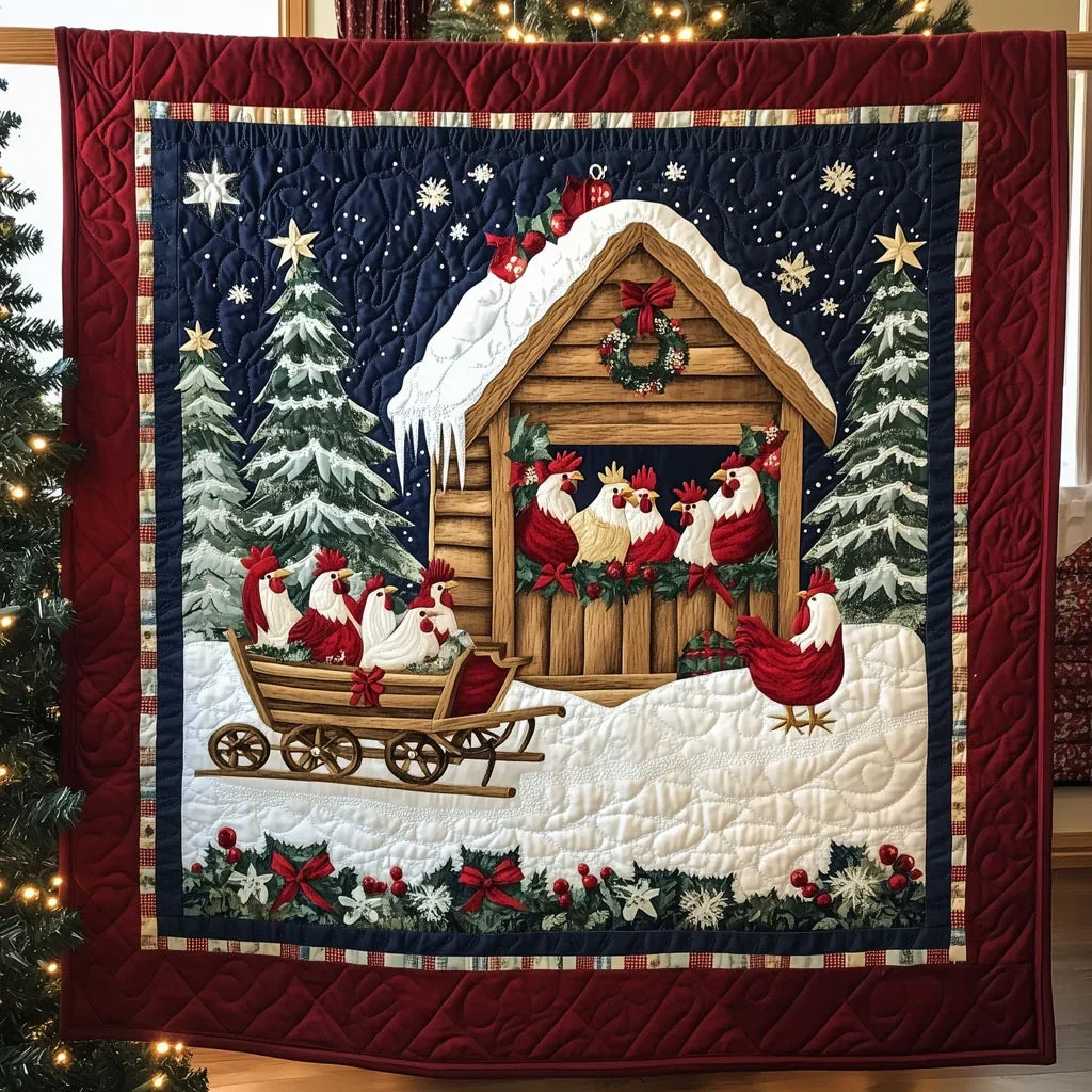 Chicken Sleigh Ride Quilt Blanket