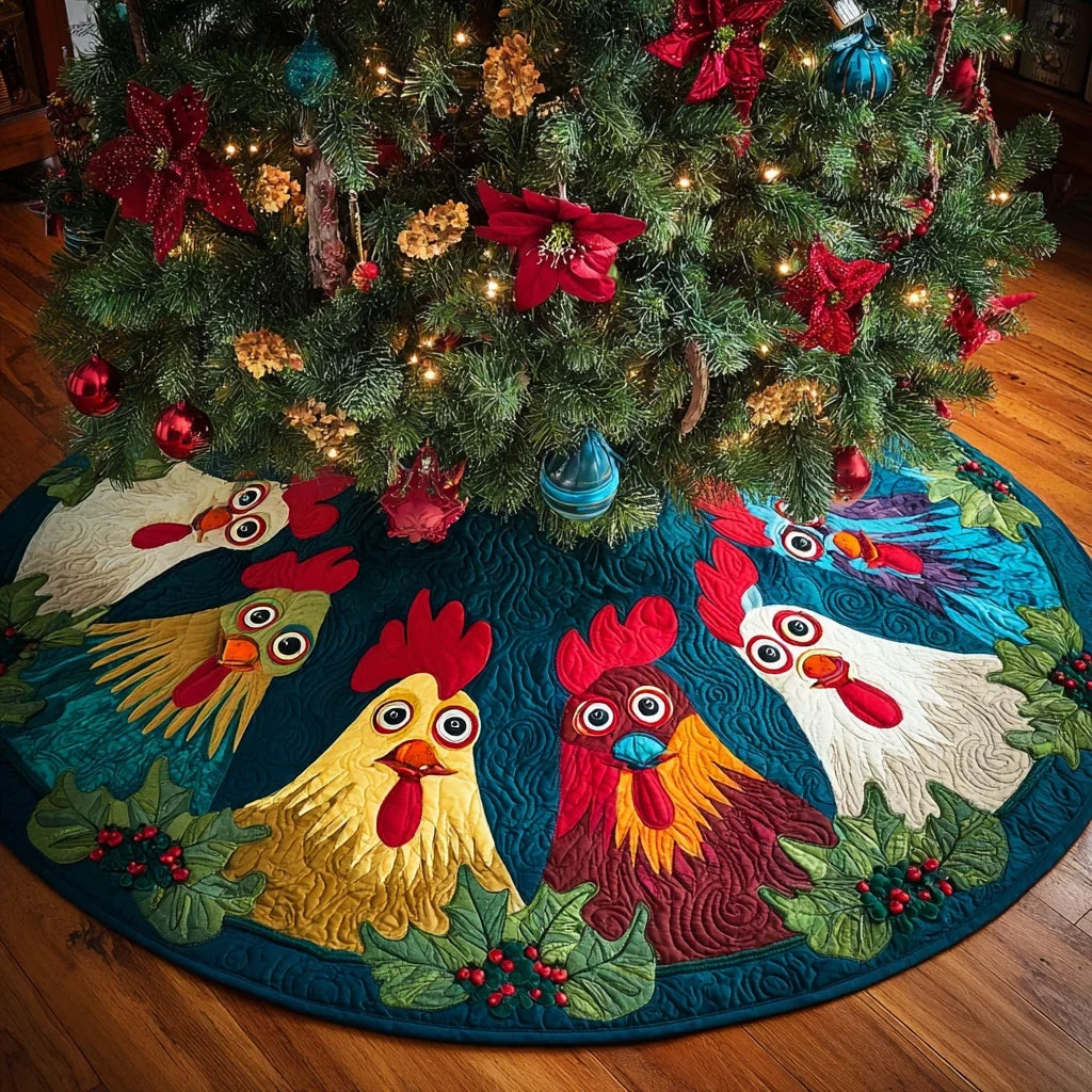 Chicken Spring Christmas Quilted Tree Skirt