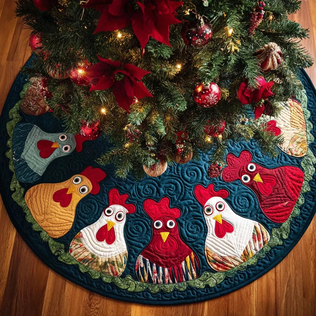 Chicken Valley Christmas Quilted Tree Skirt
