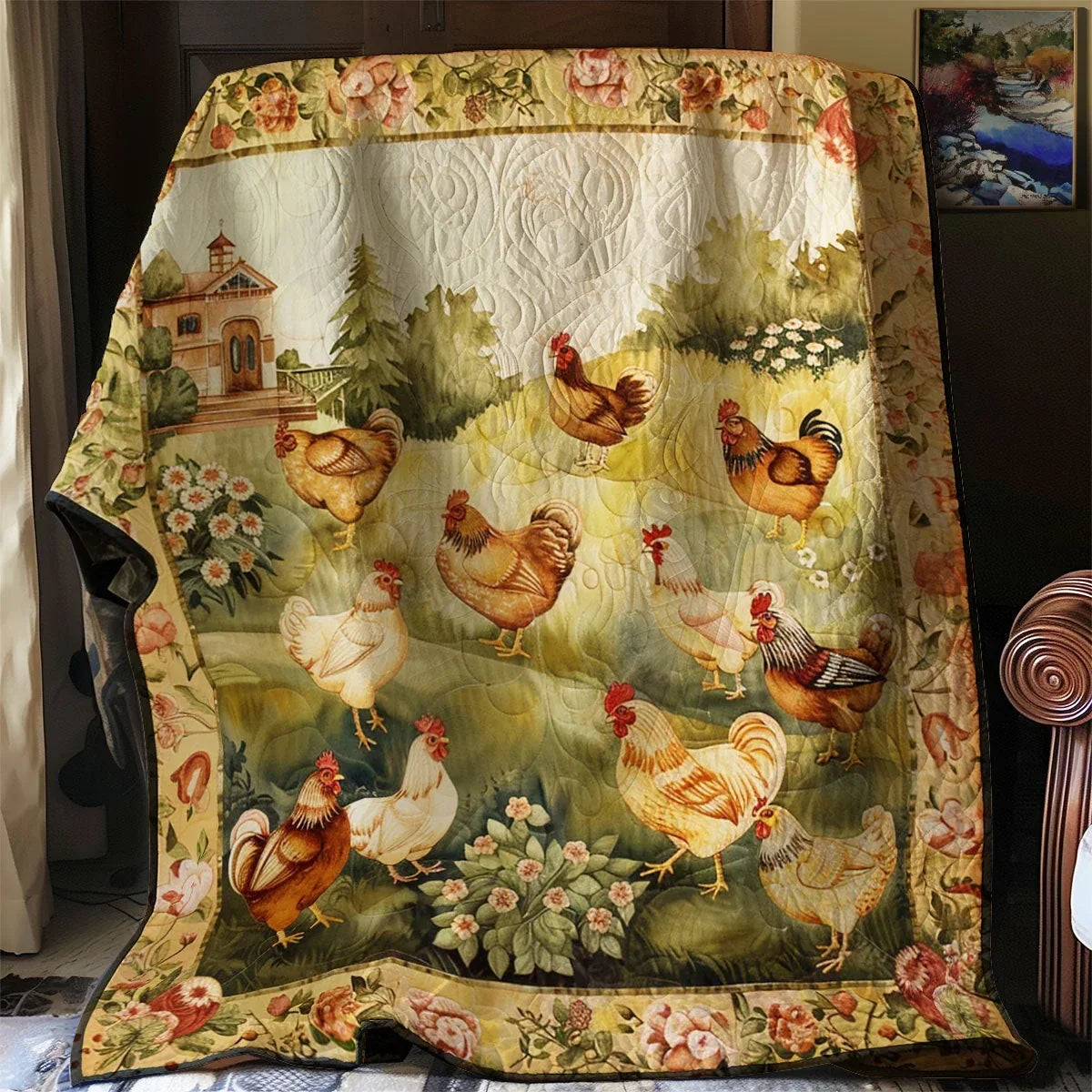 Chicken Yard Quilt Blanket