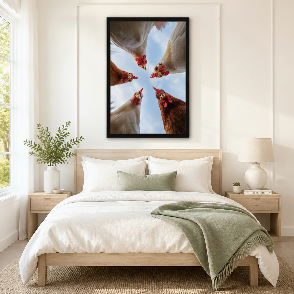 Funny Chickens Worm's Eye View Canvas Wall Art