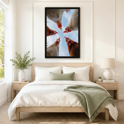 Funny Chickens Worm's Eye View Canvas Wall Art