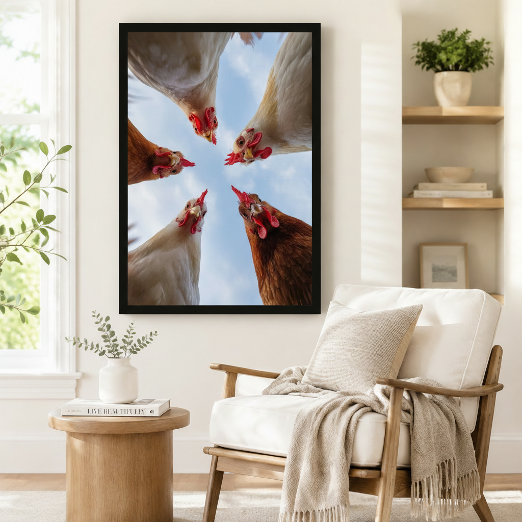Funny Chickens Worm's Eye View Canvas Wall Art