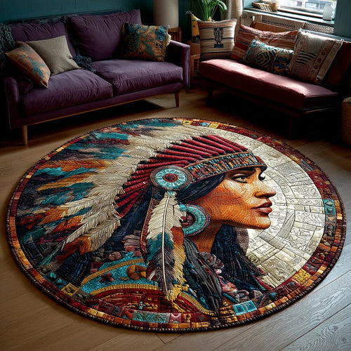 Chieftain Native Woman Quilted Round Mat