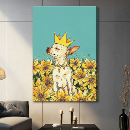 Royal Chihuahua Crown Sunflower Pop Art Canvas