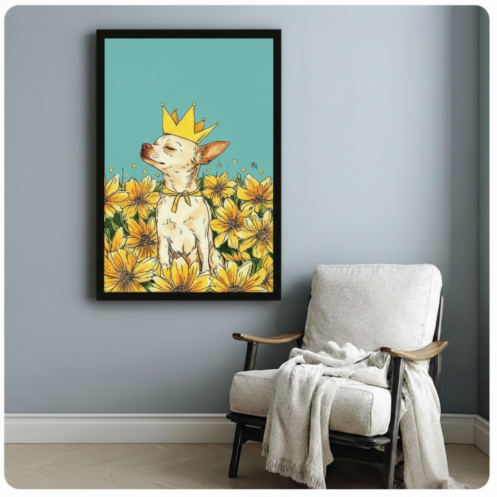 Royal Chihuahua Crown Sunflower Pop Art Canvas