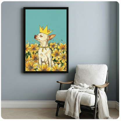Royal Chihuahua Crown Sunflower Pop Art Canvas