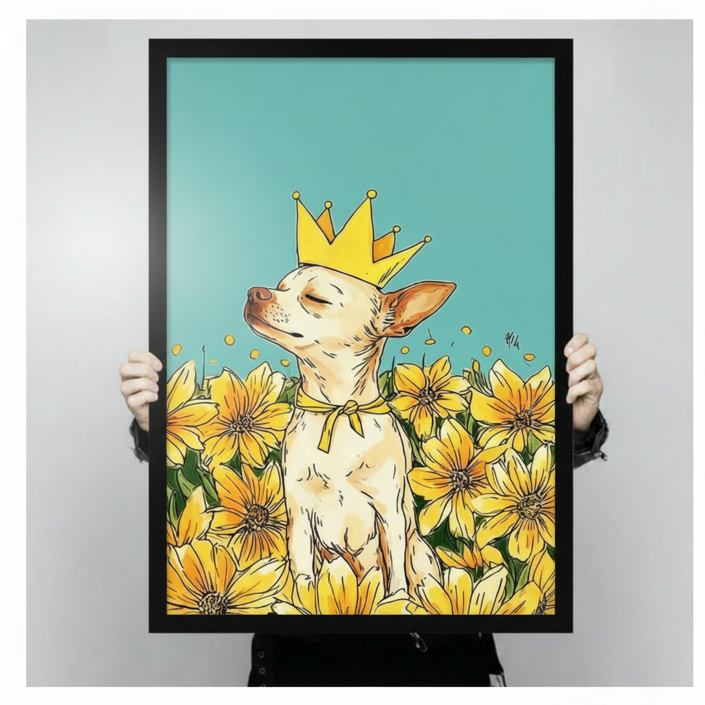 Royal Chihuahua Crown Sunflower Pop Art Canvas