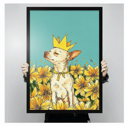 Royal Chihuahua Crown Sunflower Pop Art Canvas