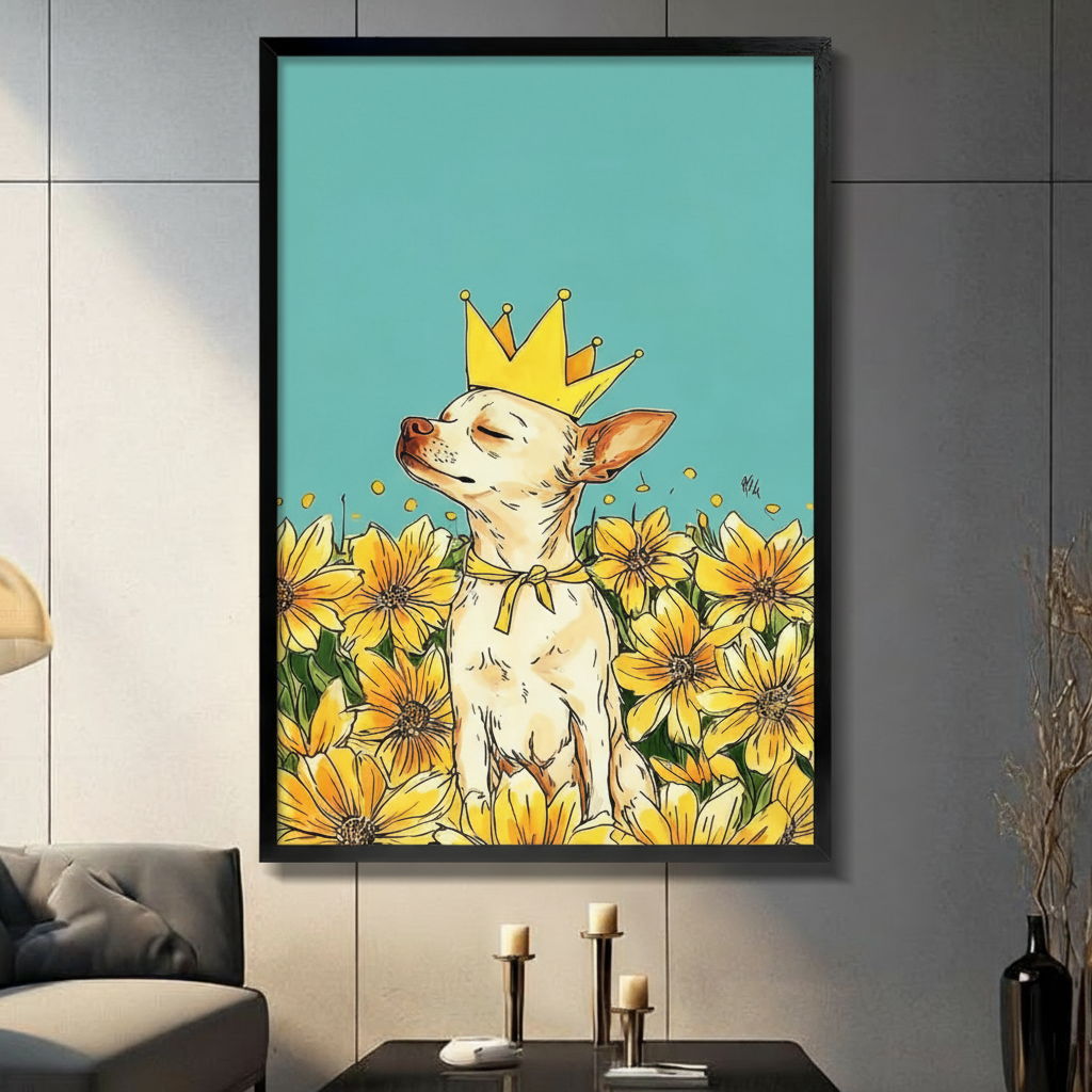 Royal Chihuahua Crown Sunflower Pop Art Canvas