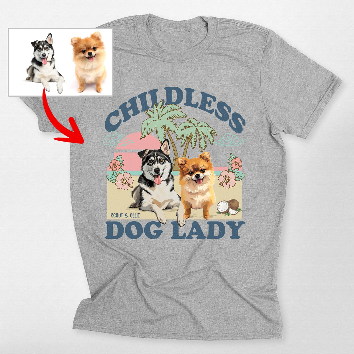 Childless Dog Lady T-Shirt, custom pet portrait gift for pet lovers