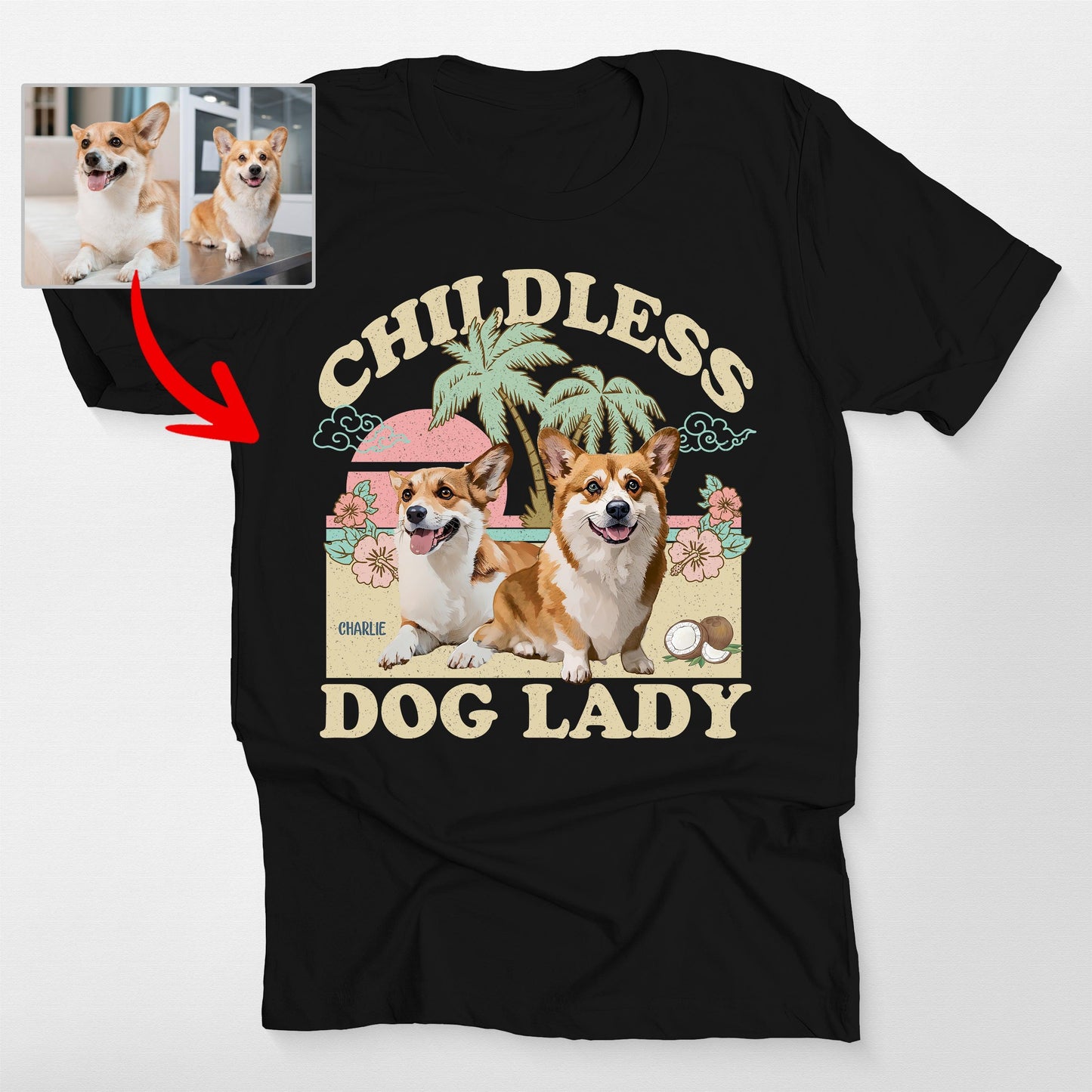Childless Dog Lady T-Shirt, custom pet portrait gift for pet lovers (view 2)