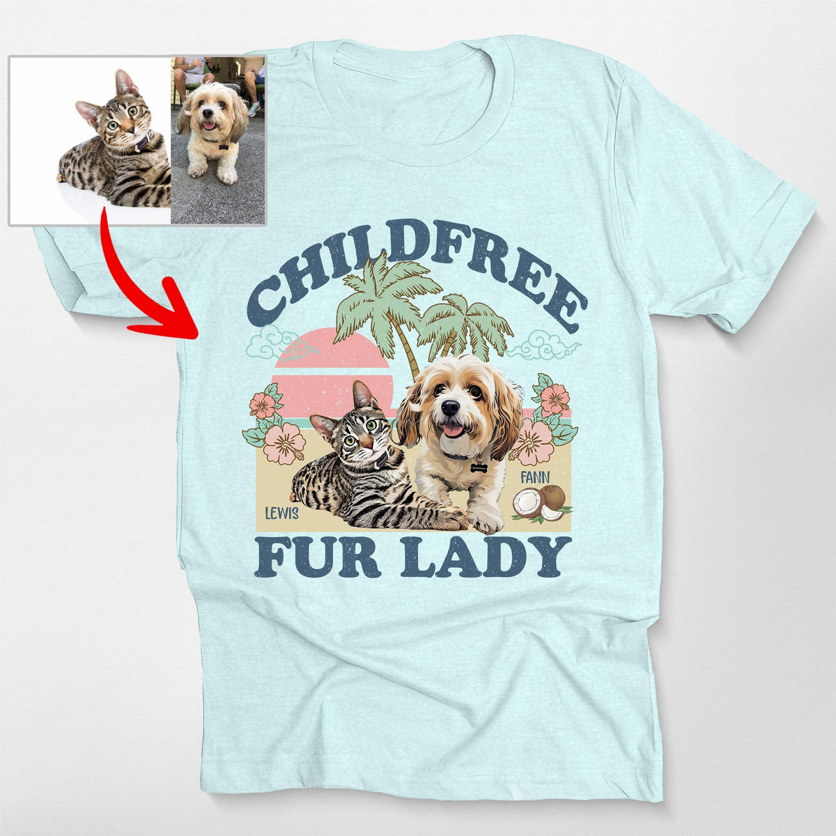 Childless Dog Lady T-Shirt, custom pet portrait gift for pet lovers (view 3)
