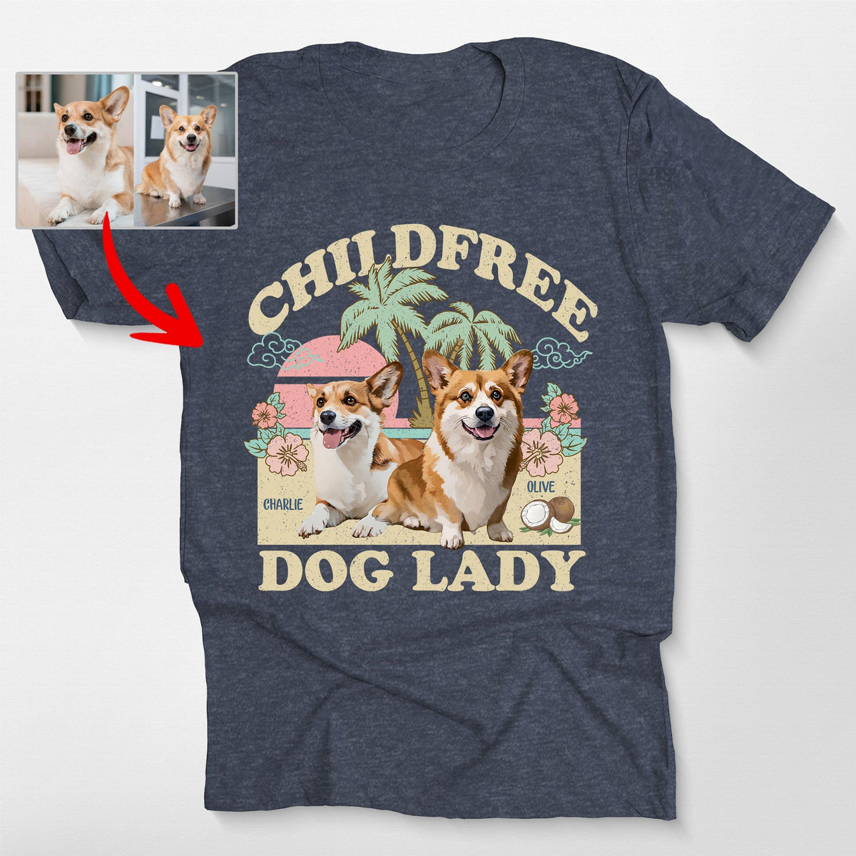 Childless Dog Lady T-Shirt, custom pet portrait gift for pet lovers (view 4)