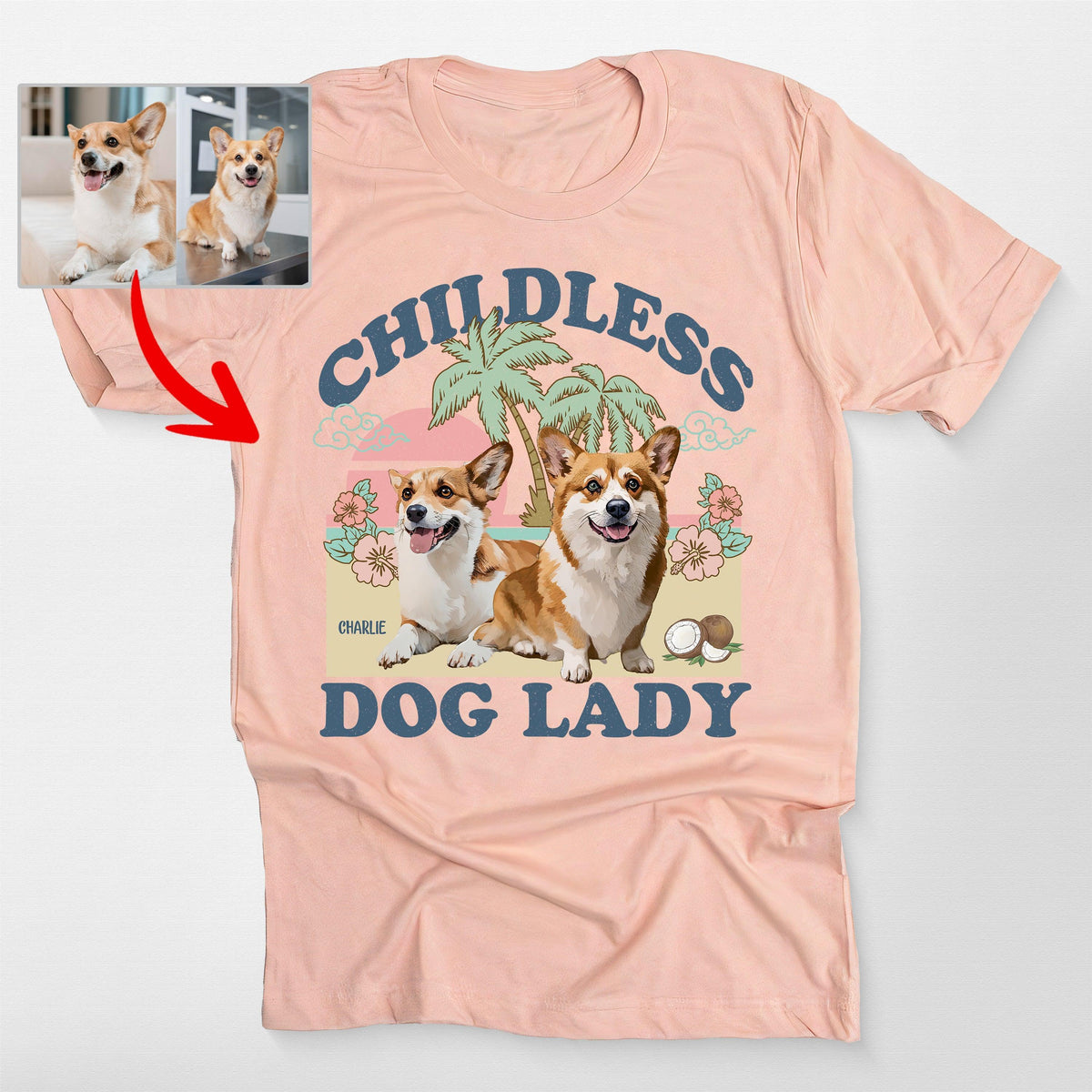 Childless Dog Lady T-Shirt, custom pet portrait gift for pet lovers (view 5)