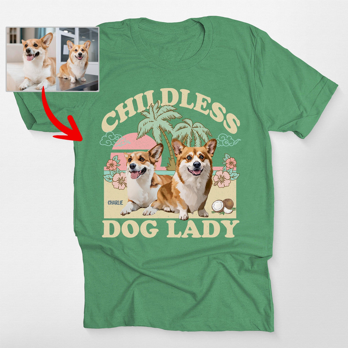 Childless Dog Lady T-Shirt, custom pet portrait gift for pet lovers (view 6)
